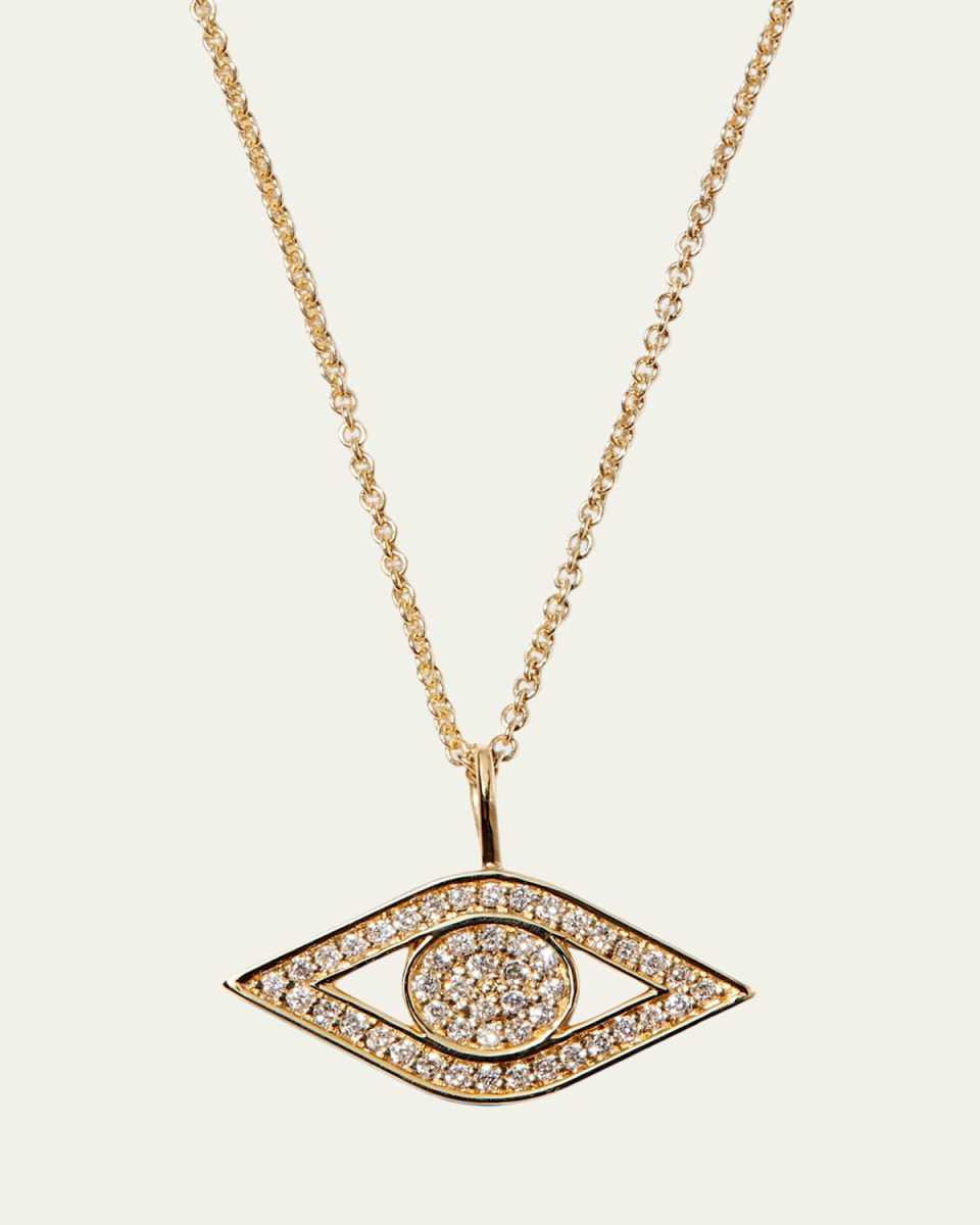 14k Yellow Gold Small Diamond Evil Eye Necklace